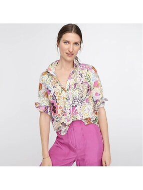 J.Crew Ratti Retro Floral Popover Classic Fit Shirt Rose Multi Size 16
